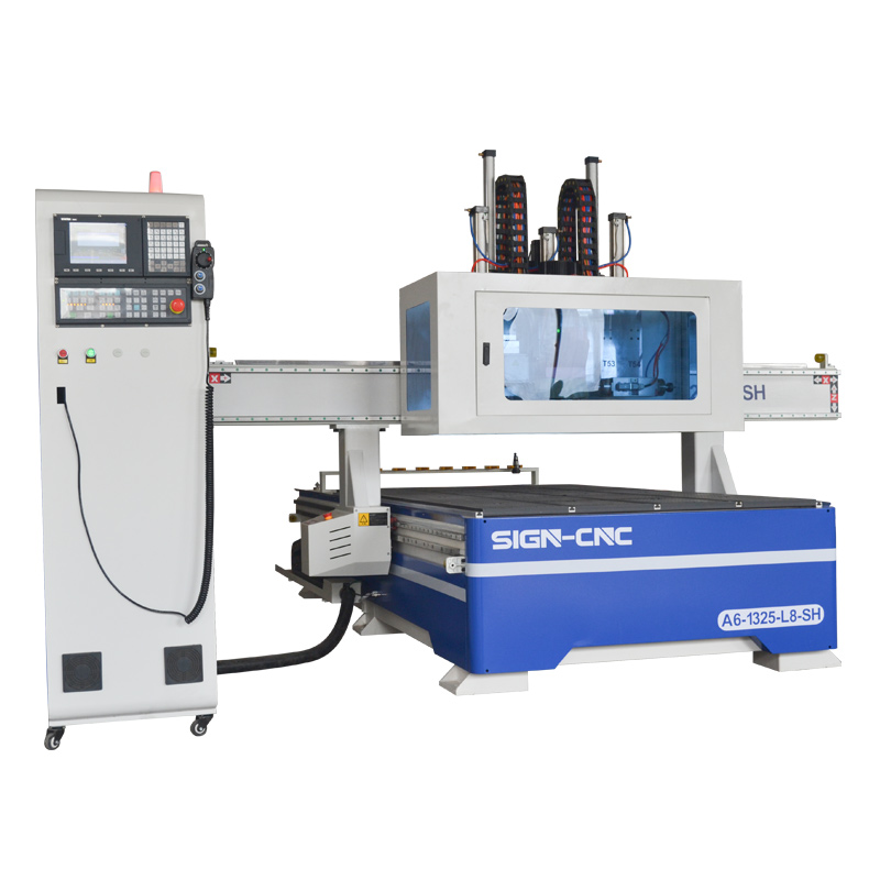 A6-1325-L8-SH Woodworking CNC Router with Cutting Saw and horizontal spindle