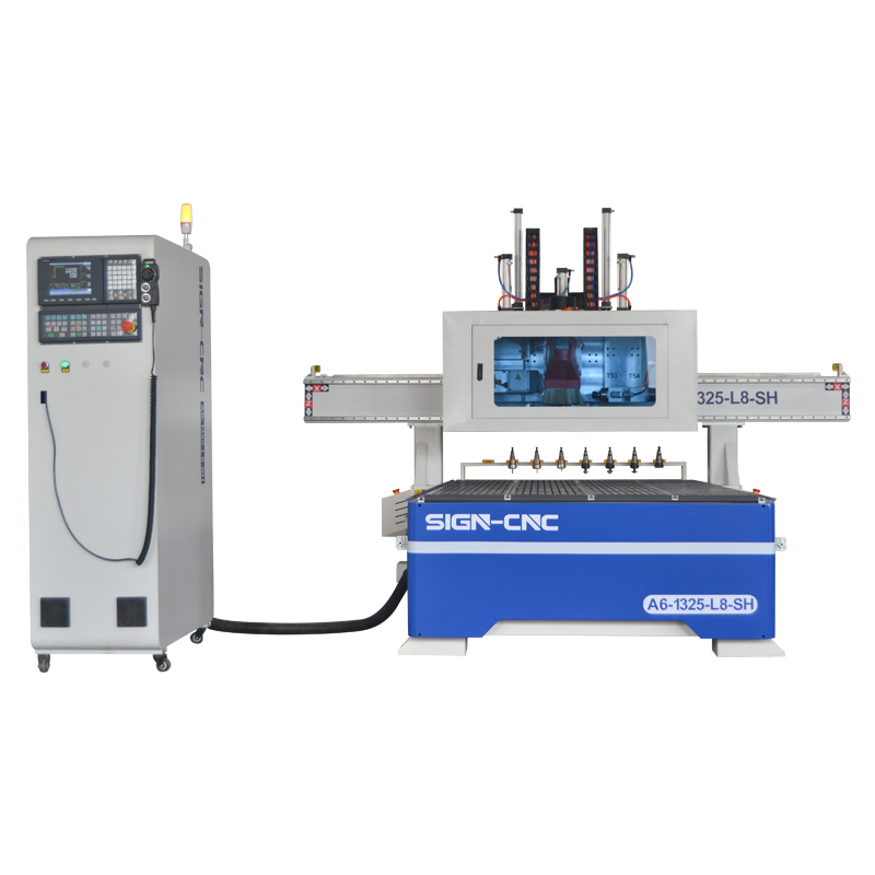 A6-1325-L8-SH Woodworking CNC Router with Cutting Saw and horizontal spindle