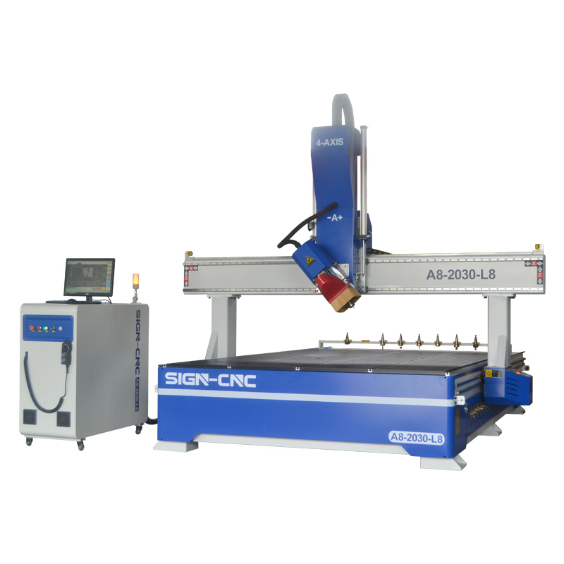 A8-2030-L8 ATC CNC Router Machine 4Axis Swing head for 3D Model